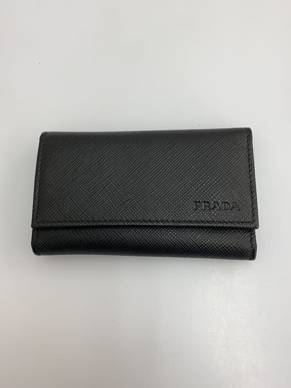 Prada Key Case Wallet Leather Black Hooks Hook